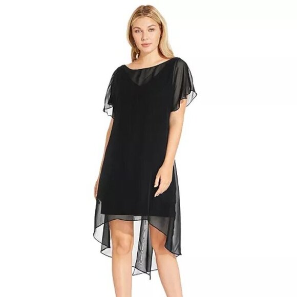 Adrianna Papell Dresses & Skirts - NWT Adrianna Papell Womens Chiffon Overlay Cocktail And Party Dress Black Size S
